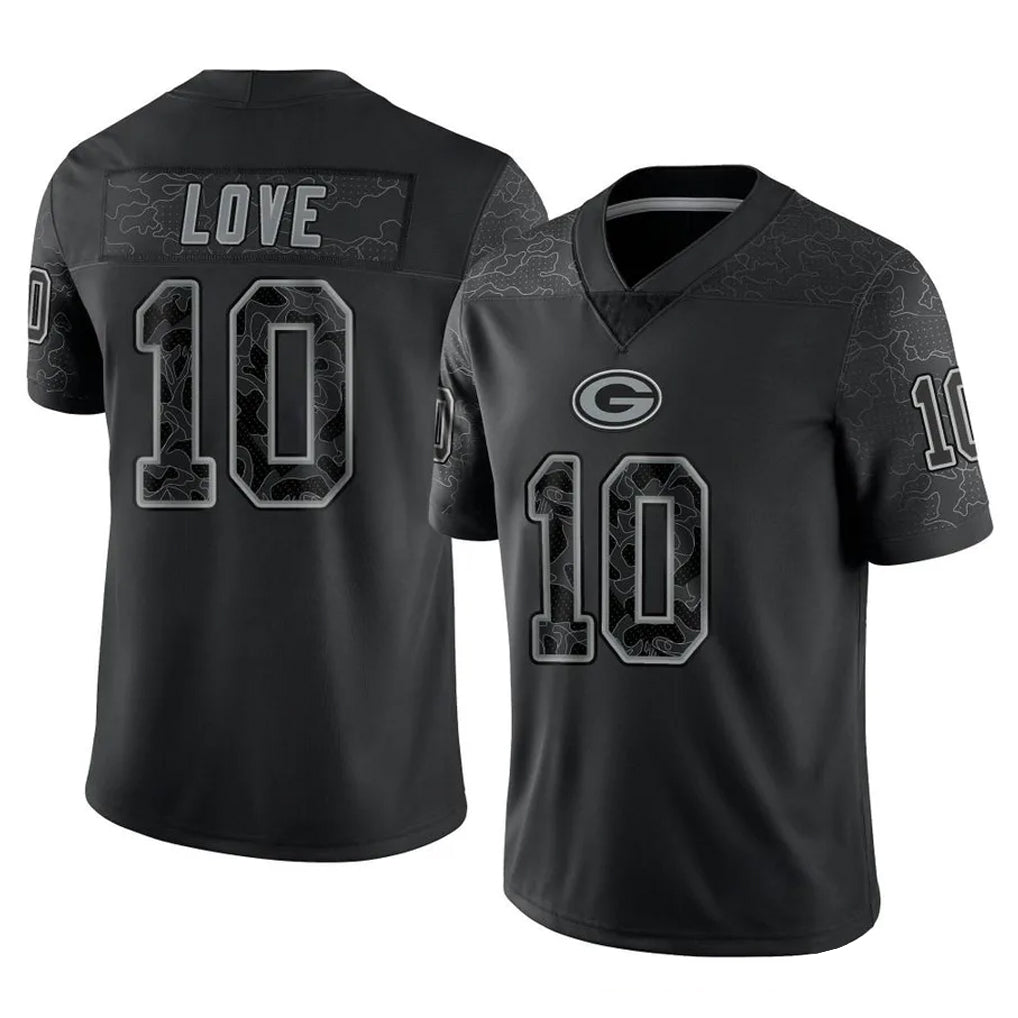 Blackjersey GB.Packers #10 Jordan Love Player Black Reflective Limited Home Game Stitched Jerseys