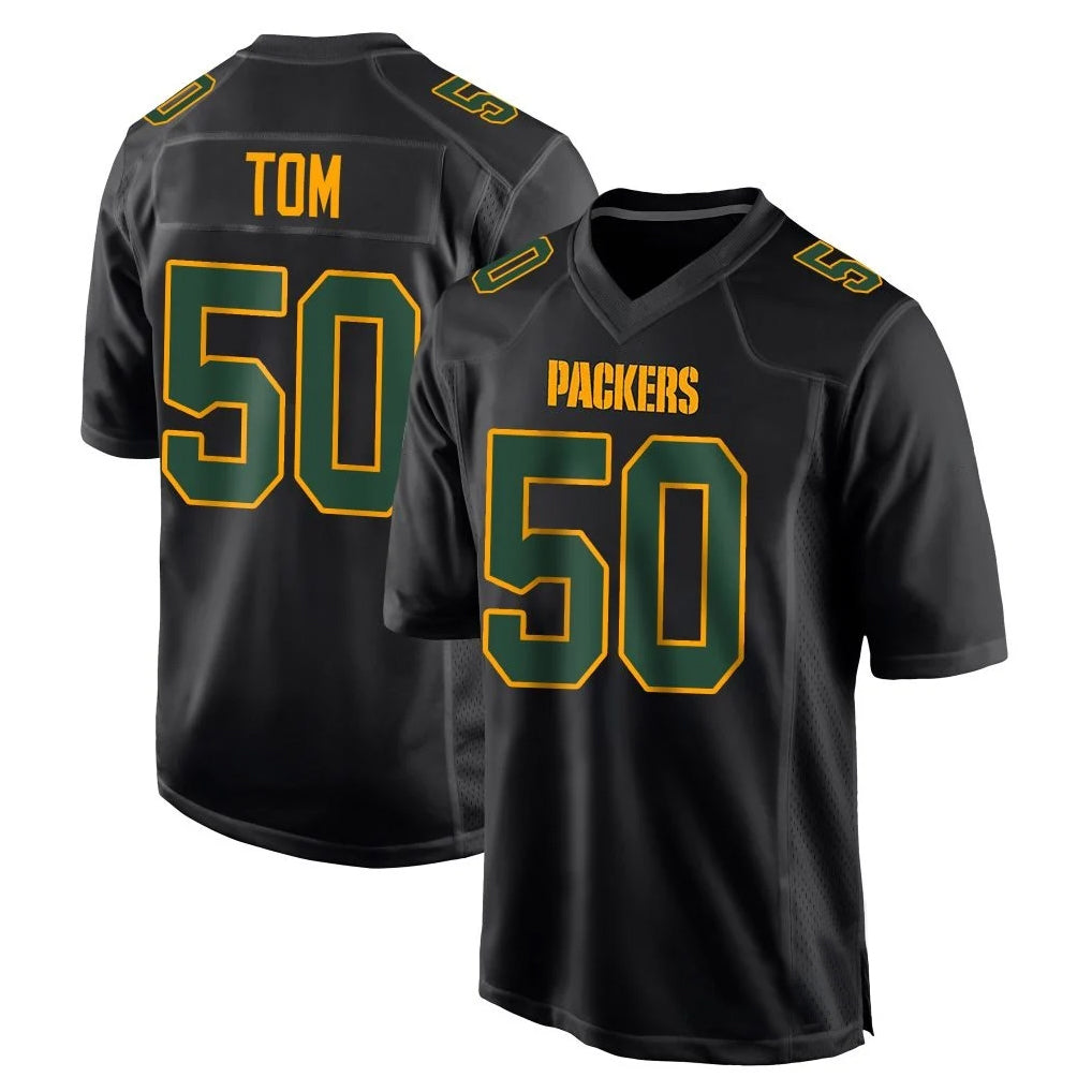 Blackjersey GB.Packers #50 Zach Tom Player Black Fashion Home Game Stitched Jerseys