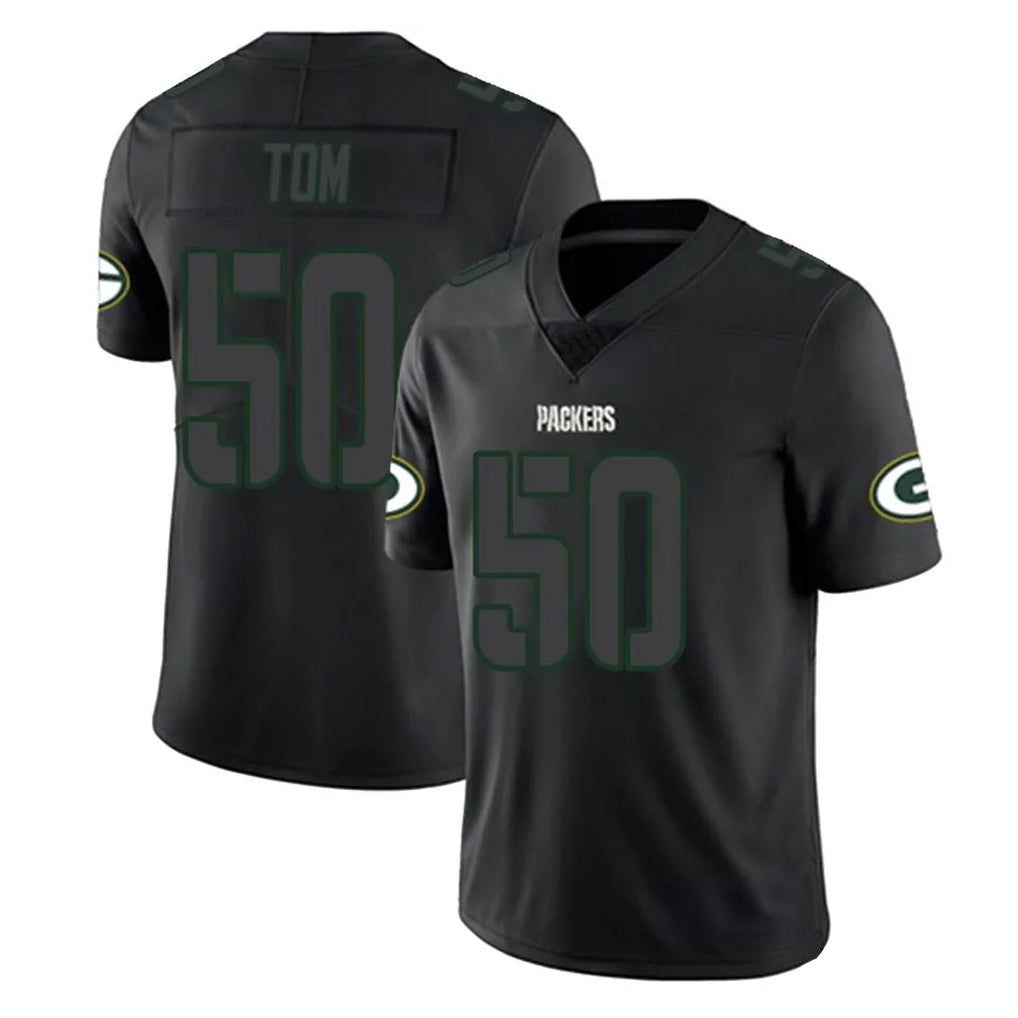 Blackjersey GB.Packers #50 Zach Tom Player Black Impact Limited Home Game Stitched Jerseys