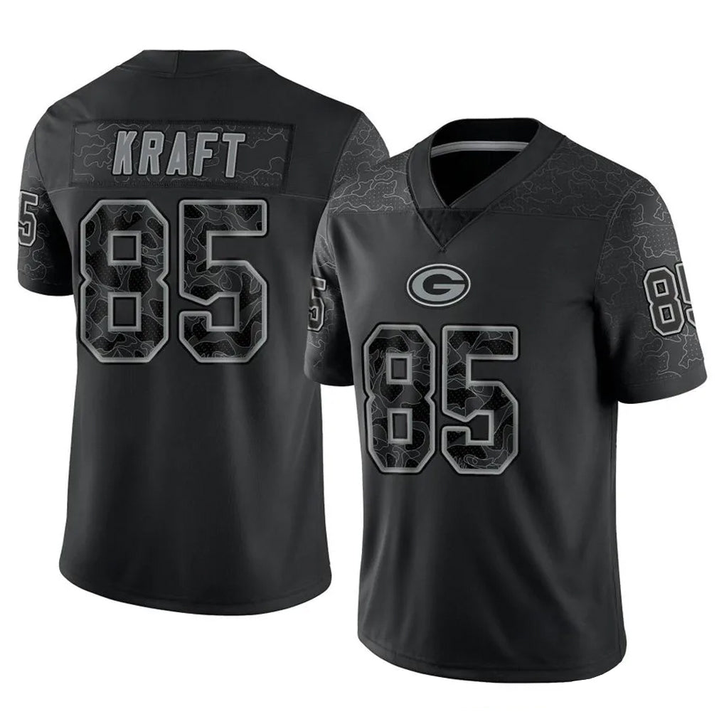Blackjersey GB.Packers #85 Tucker Kraft Player Black Reflective Limited Home Game Stitched Jerseys