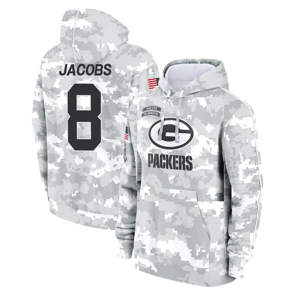 Blackjersey GB.Packers #8 Josh Jacobs Player Arctic Camo Salute to Service Hoodies Limited Game Stitched Jerseys
