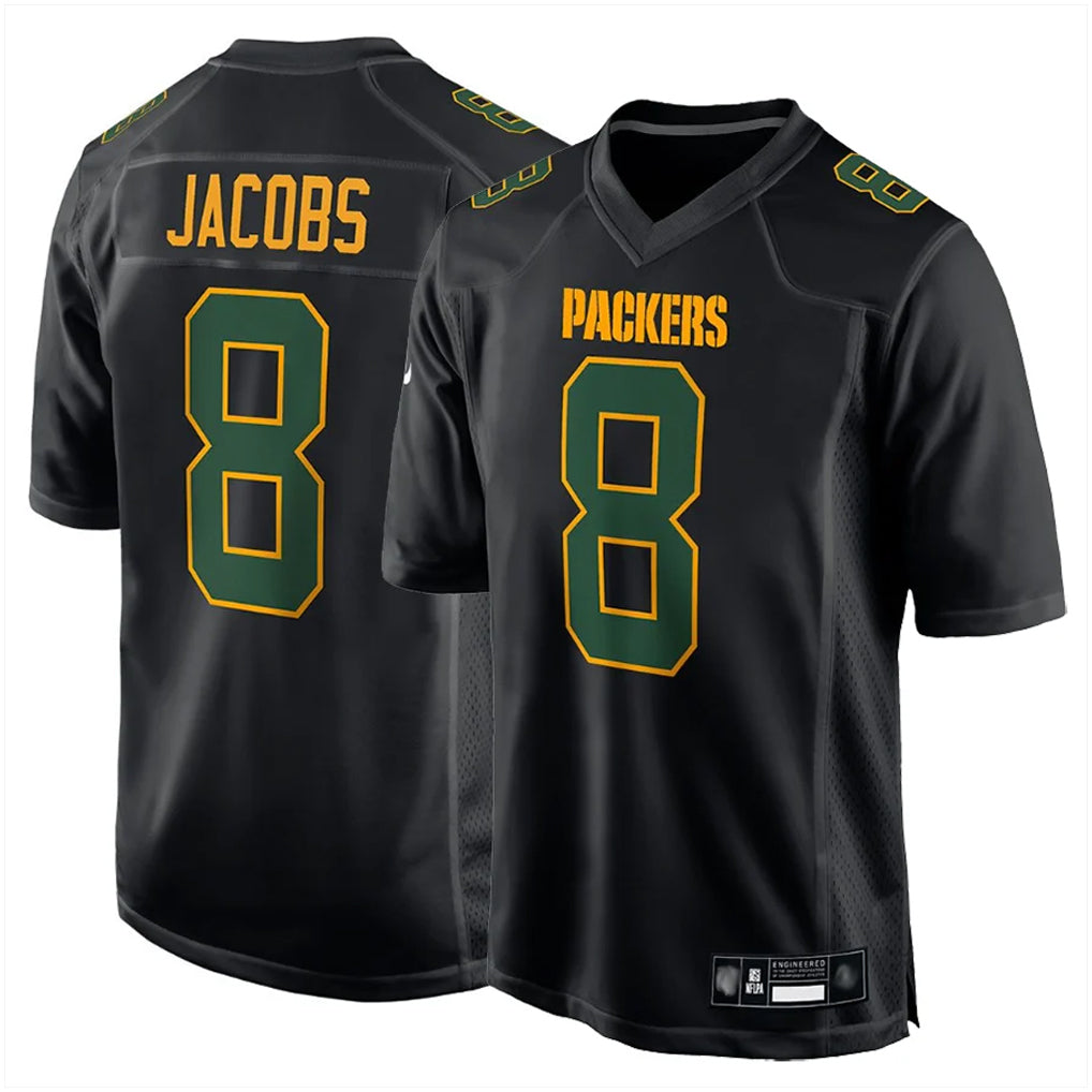 Blackjersey GB.Packers #8 Josh Jacobs Player Black Fashion Home Game Stitched Jerseys