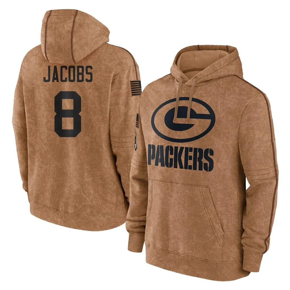 Blackjersey GB.Packers #8 Josh Jacobs Player Brown Salute to Service Hoodies Limited Game Stitched Jerseys