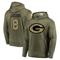 Blackjersey GB.Packers #8 Josh Jacobs Player Olive Salute to Service Pullover Hoodies Home Game Stitched Jerseys