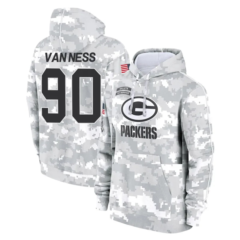 Blackjersey GB.Packers #90 Lukas Van Ness Player Arctic Camo Salute to Service Hoodies Limited Game Stitched Jerseys