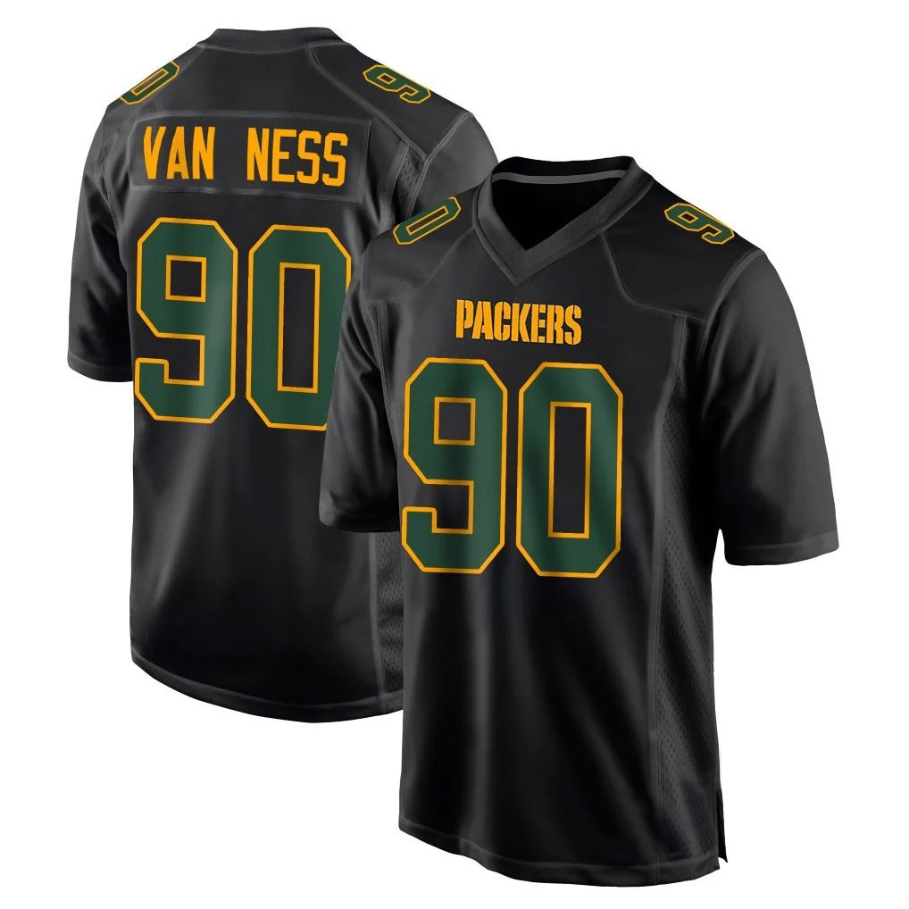 Blackjersey GB.Packers #90 Lukas Van Ness Player Black Fashion Home Game Stitched Jerseys