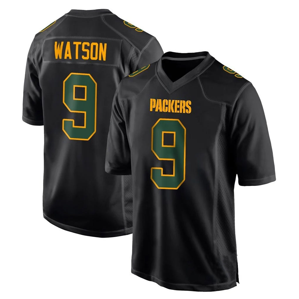 Blackjersey GB.Packers #9 Christian Watson Player Black Fashion Home Game Stitched Jerseys