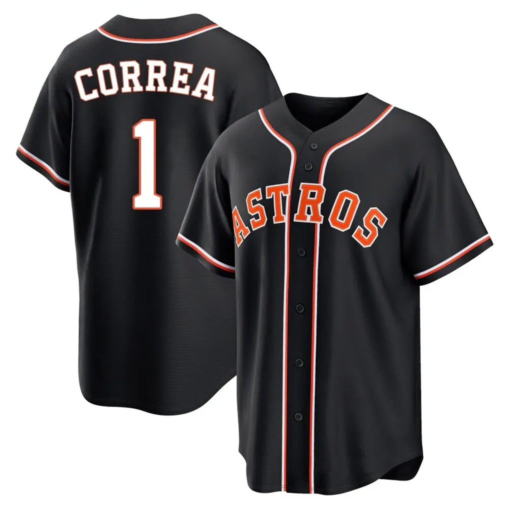 Blackjersey H.Astros #1 Carlos Correa Player Black Fashion Out Home Game Stitched Jerseys