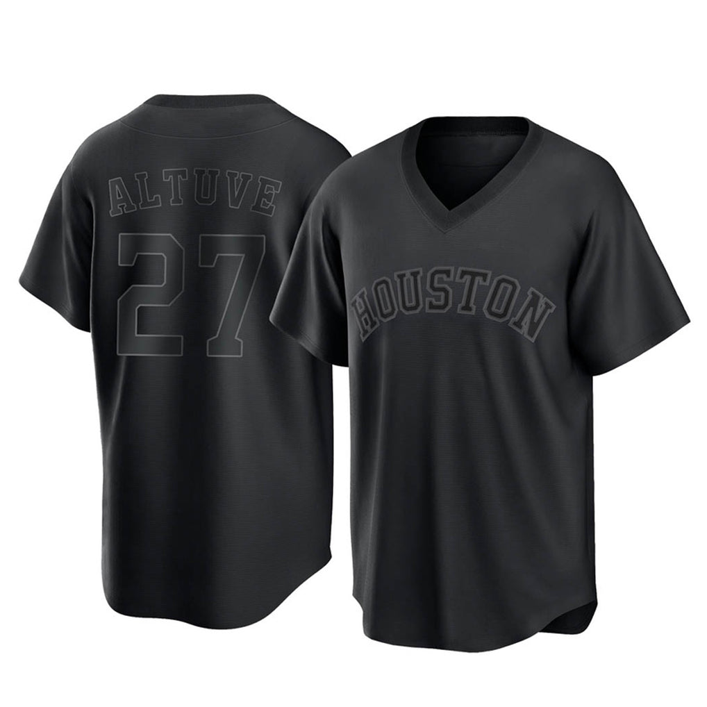 Blackjersey H.Astros #27 Jose Altuve Player Black Fashion T-shirt Home Game Stitched Jerseys