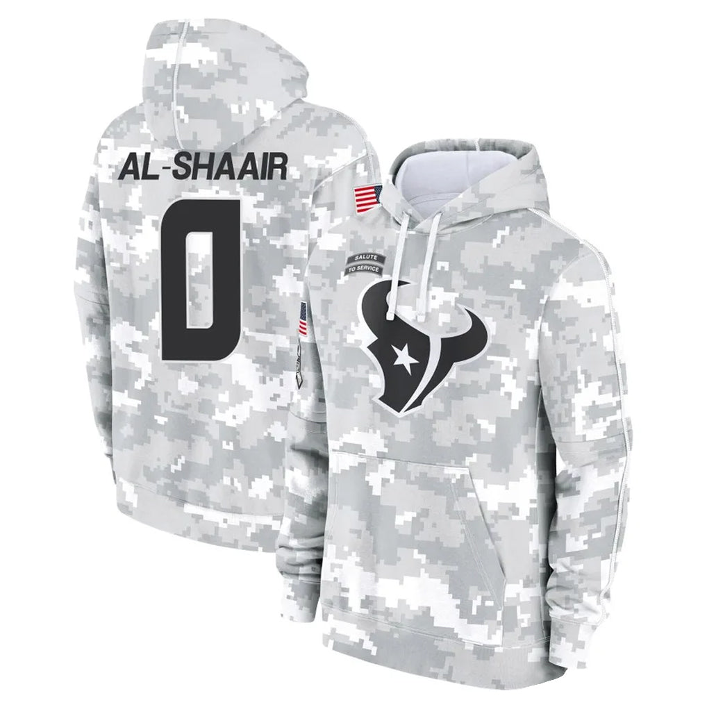 Blackjersey H.Texans #0 Azeez Al-Shaair Player Arctic Camo Salute to Service Hoodies Limited Game Stitched Jerseys