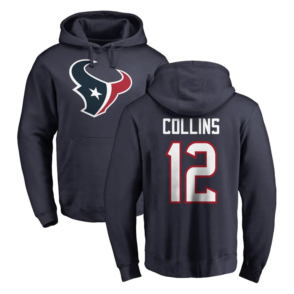 Blackjersey H.Texans #12 Nico Collins Player Navy Pro Line Pullover Hoodie Limited Game Stitched Jerseys