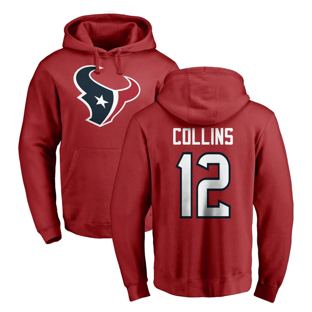 Blackjersey H.Texans #12 Nico Collins Player Red Pro Line Pullover Hoodie Limited Game Stitched Jerseys