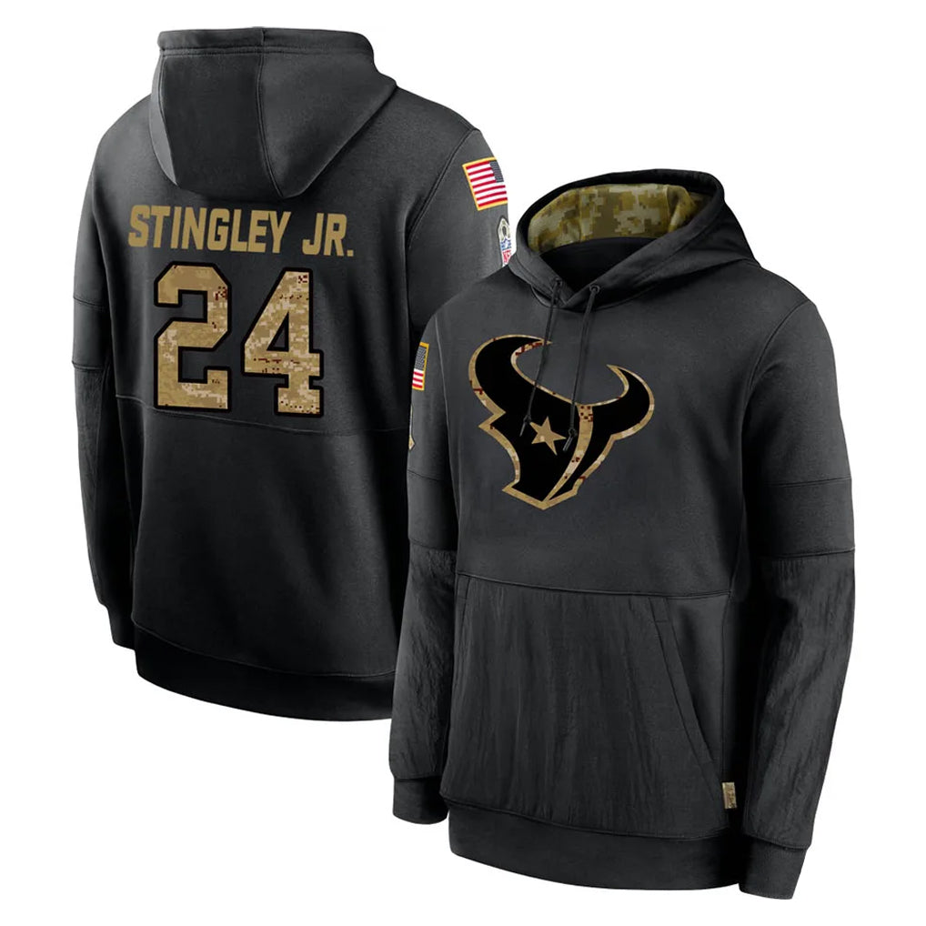 Blackjersey H.Texans #24 Derek Stingley Jr. Player Black Salute to Service Hoodies Limited Game Stitched Jerseys