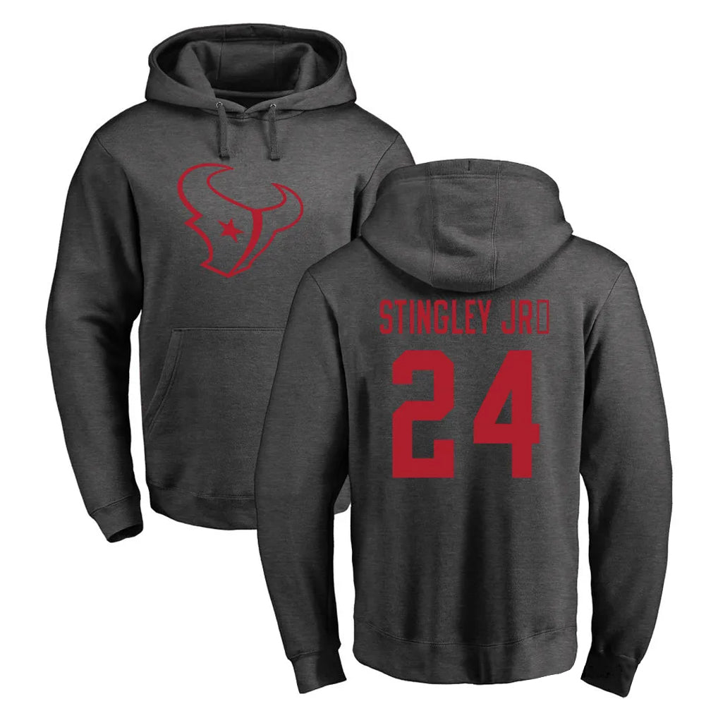 Blackjersey H.Texans #24 Derek Stingley Jr. Player Gray Pro Line Pullover Hoodie Limited Game Stitched Jerseys