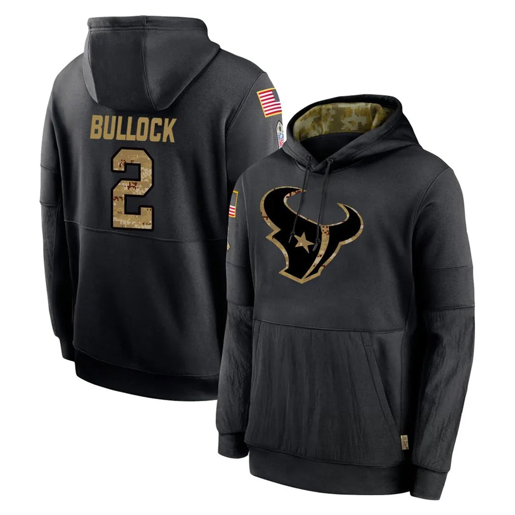 Blackjersey H.Texans #2 Calen Bullock Player Black Salute to Service Hoodies Limited Game Stitched Jerseys