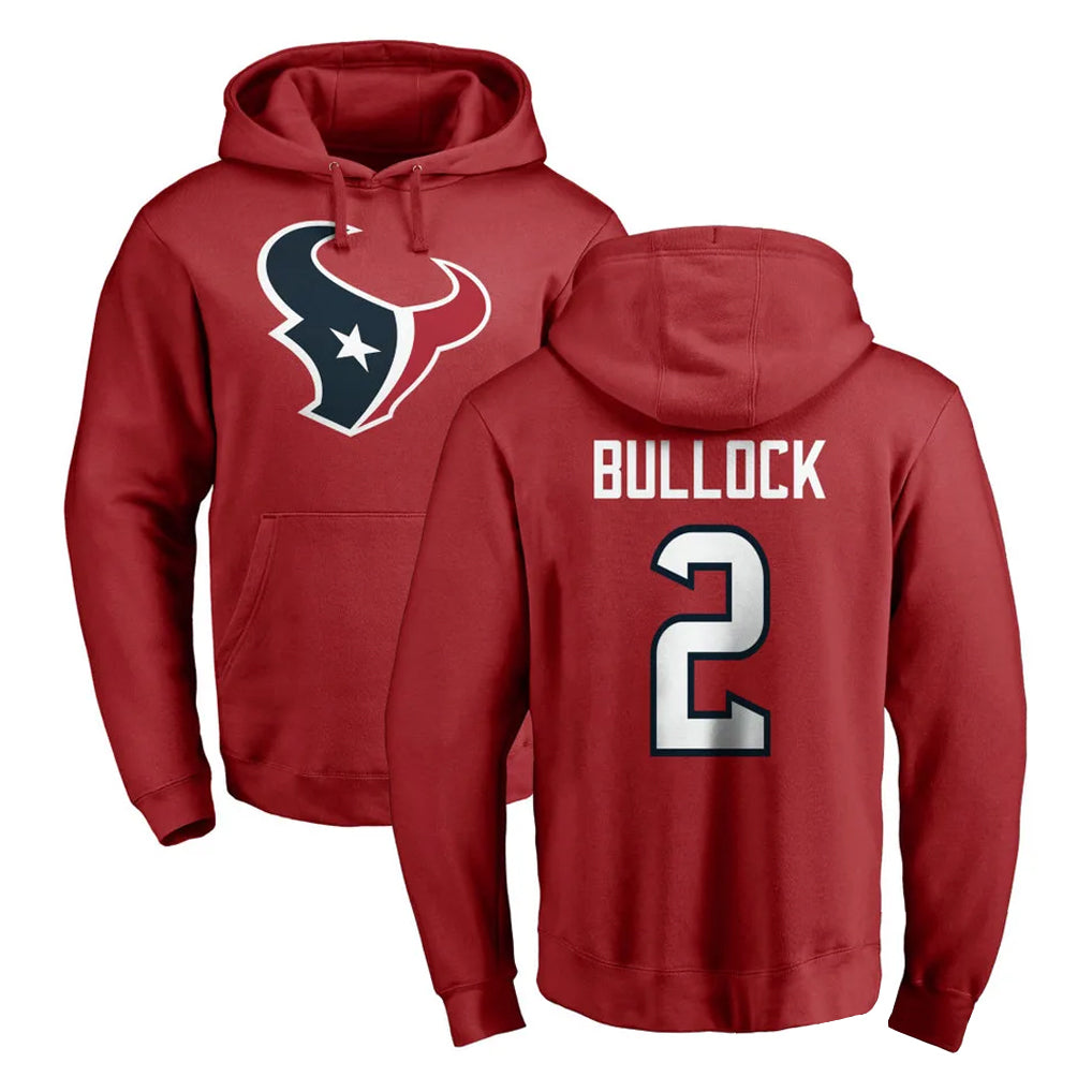 Blackjersey H.Texans #2 Calen Bullock Player Red Pro Line Pullover Hoodie Limited Game Stitched Jerseys