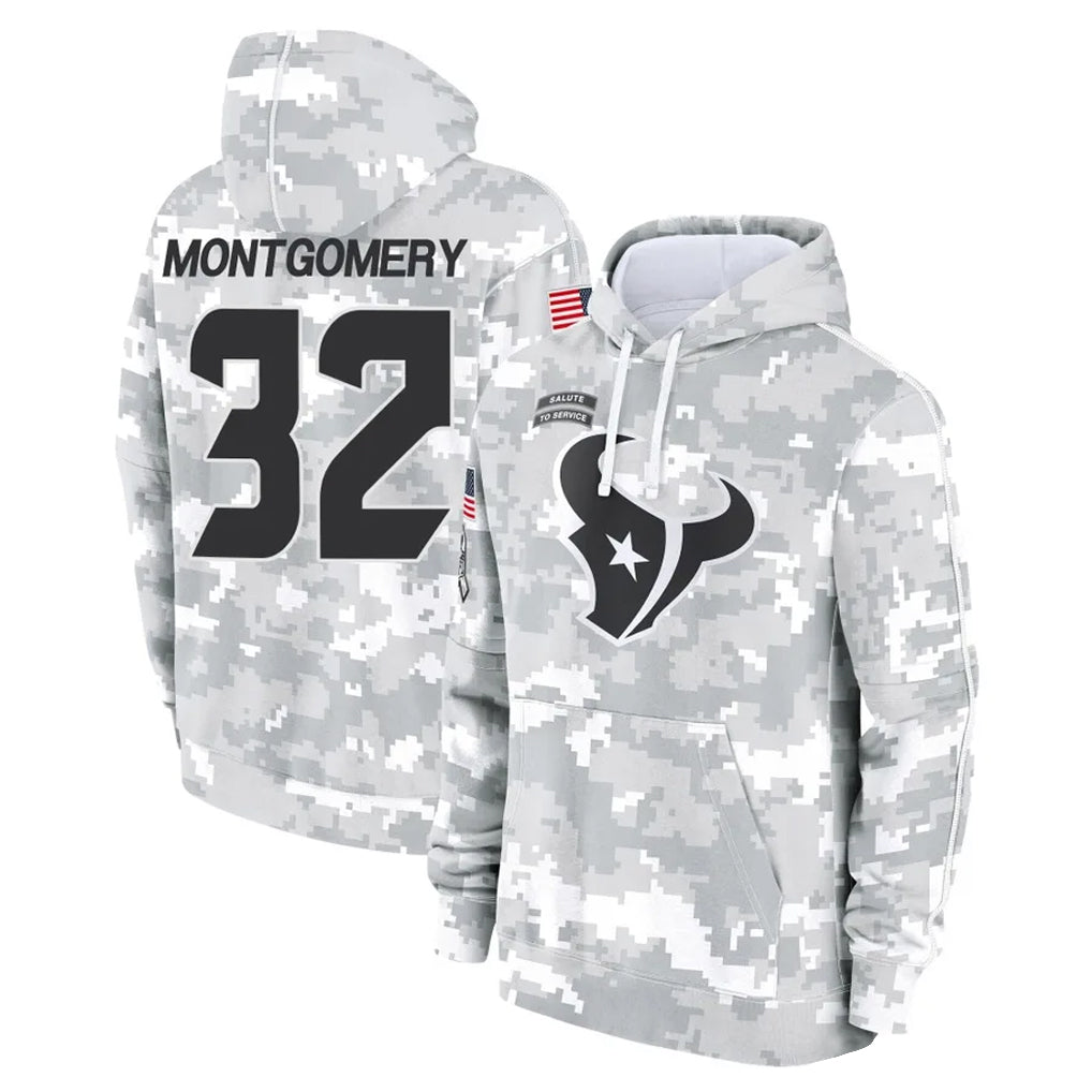 Blackjersey H.Texans #32 David Montgomery Player Arctic Camo Salute to Service Hoodies Limited Game Stitched Jerseys