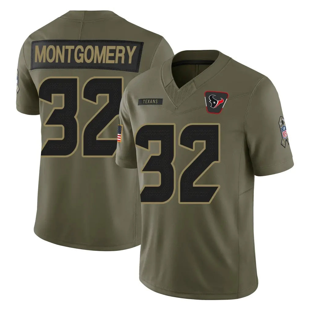 Blackjersey H.Texans #32 David Montgomery Player Olive 2025 Salute To Service Limited Game Stitched Jerseys