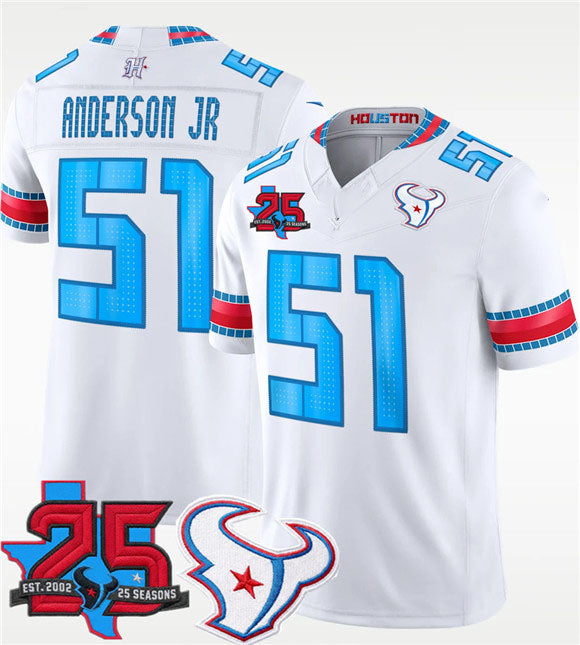 Blackjersey H.Texans #51 Will Anderson Jr. White 2026 F.U.S.E. Rivalries Collection With 25th Anniversary Patch Limited Football Stitched Jersey