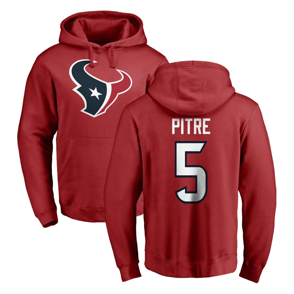 Blackjersey H.Texans #5 Jalen Pitre Player Red Pro Line Pullover Hoodie Limited Game Stitched Jerseys