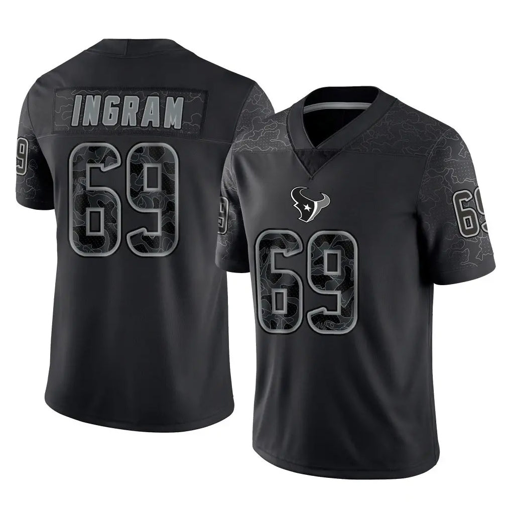 Blackjersey H.Texans #69 Ed Ingram Player Black Reflective Limited Game Stitched Jerseys
