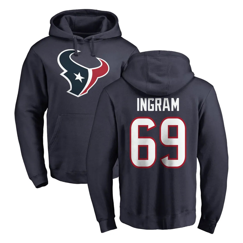 Blackjersey H.Texans #69 Ed Ingram Player Navy Pro Line Pullover Hoodie Limited Game Stitched Jerseys