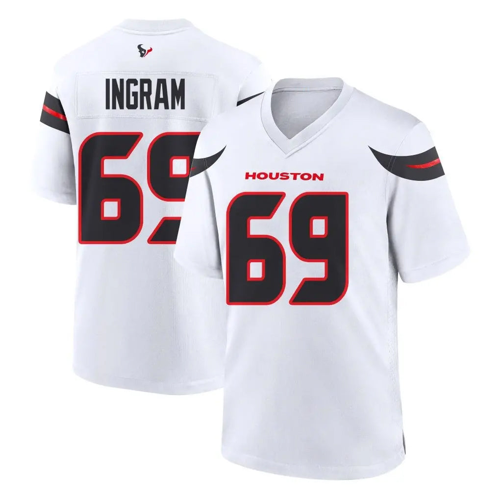 Blackjersey H.Texans #69 Ed Ingram Player White Home Game Stitched Jerseys