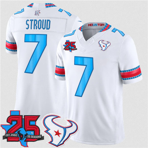 Blackjersey H.Texans #7 C.J. Stroud White 2026 F.U.S.E. Rivalries Collection With 25th Anniversary Patch Limited Football Stitched Jersey