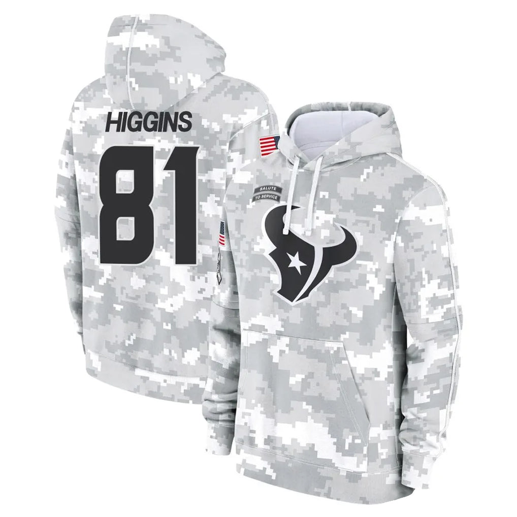 Blackjersey H.Texans #81 Jayden Higgins Player Arctic Camo Salute to Service Hoodies Limited Game Stitched Jerseys