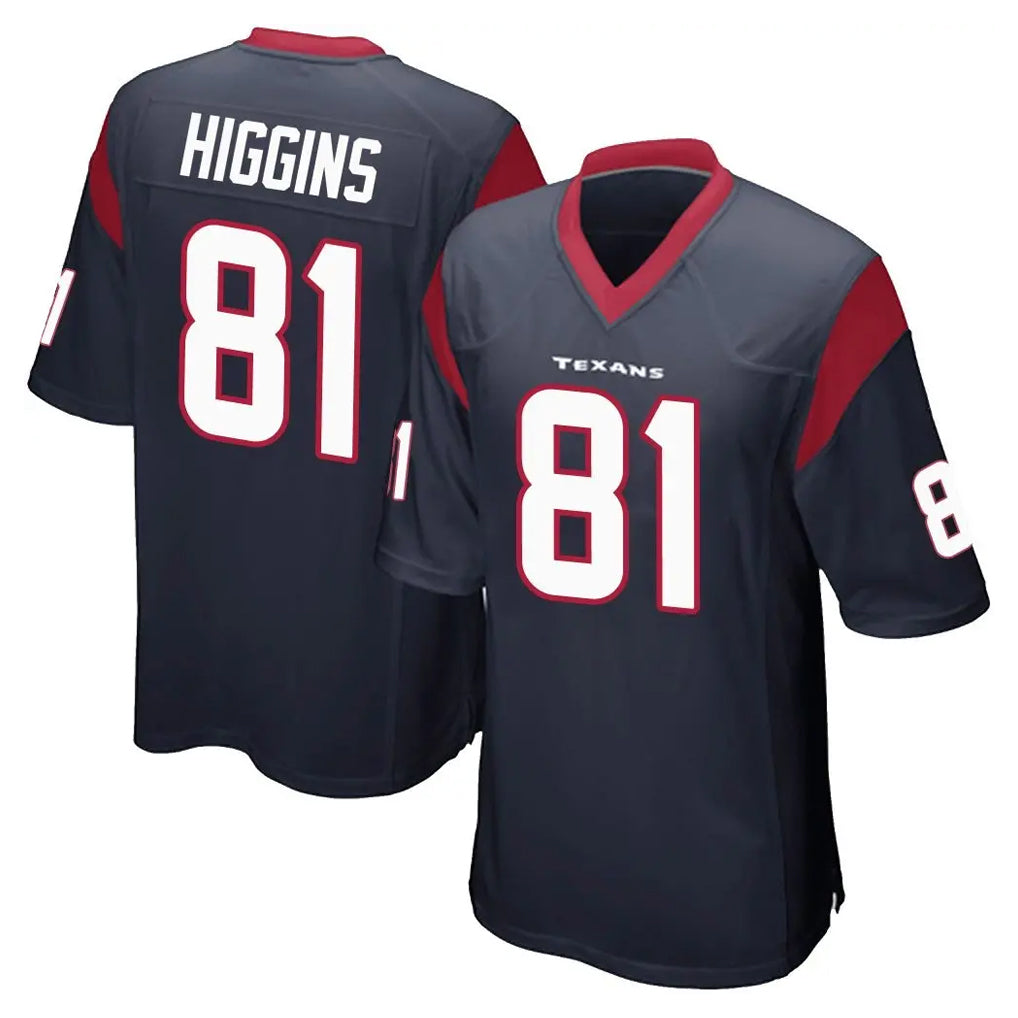 Blackjersey H.Texans #81 Jayden Higgins Player Navy Home Game Stitched Jerseys