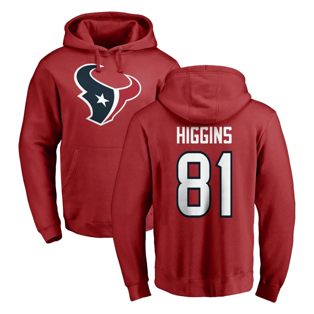 Blackjersey H.Texans #81 Jayden Higgins Player Red Pro Line Pullover Hoodie Limited Game Stitched Jerseys
