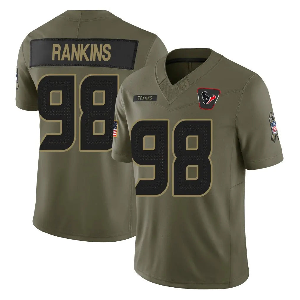 Blackjersey H.Texans #98 Sheldon Rankins Player Olive 2025 Salute To Service Limited Game Stitched Jerseys