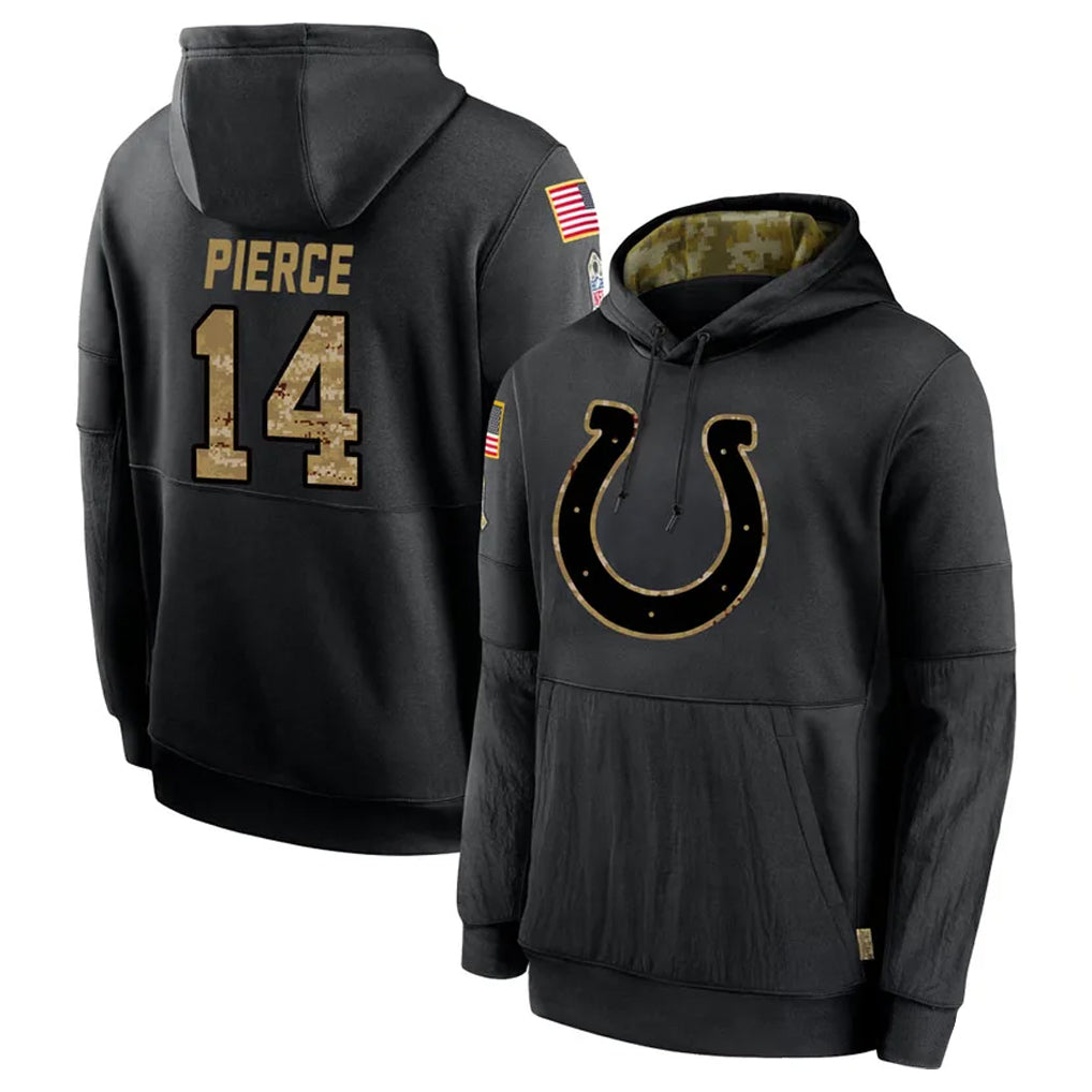 Blackjersey IN.Colts #14 Alec Pierce Player Black Salute to Service Hoodies Limited Game Stitched Jerseys
