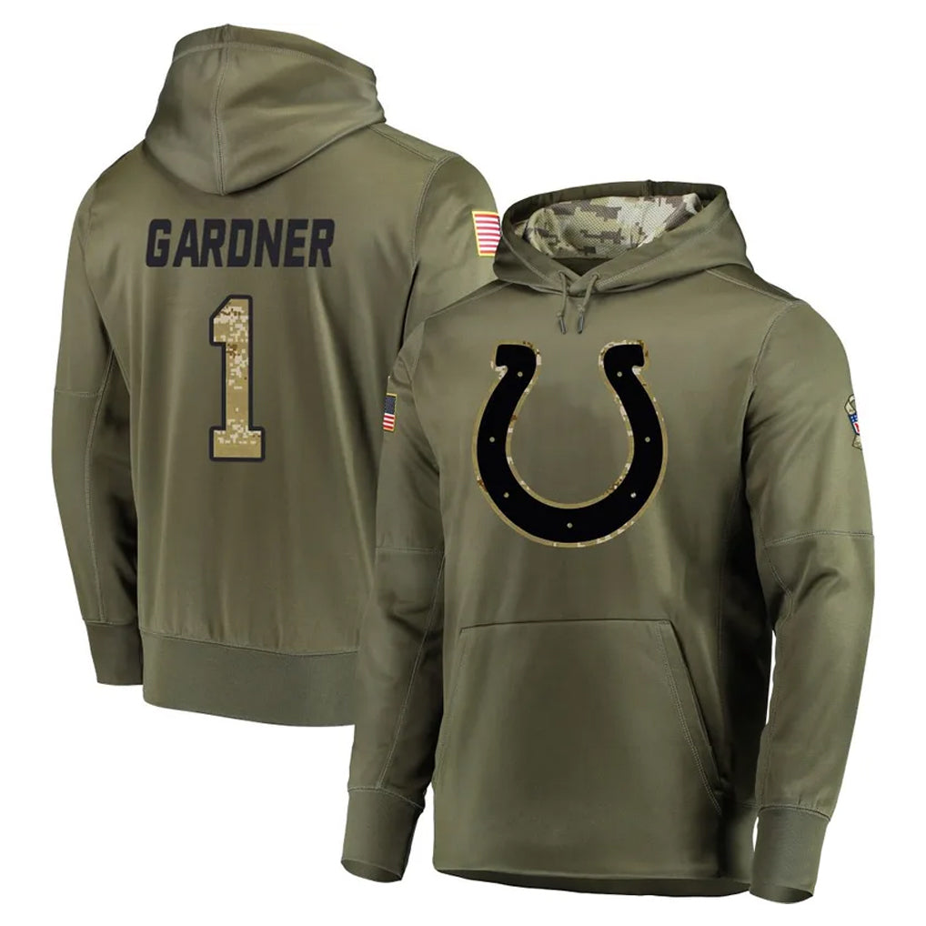 Blackjersey IN.Colts #1 Sauce Gardner Player Olive Salute to Service Pullover Hoodies Home Game Stitched Jerseys