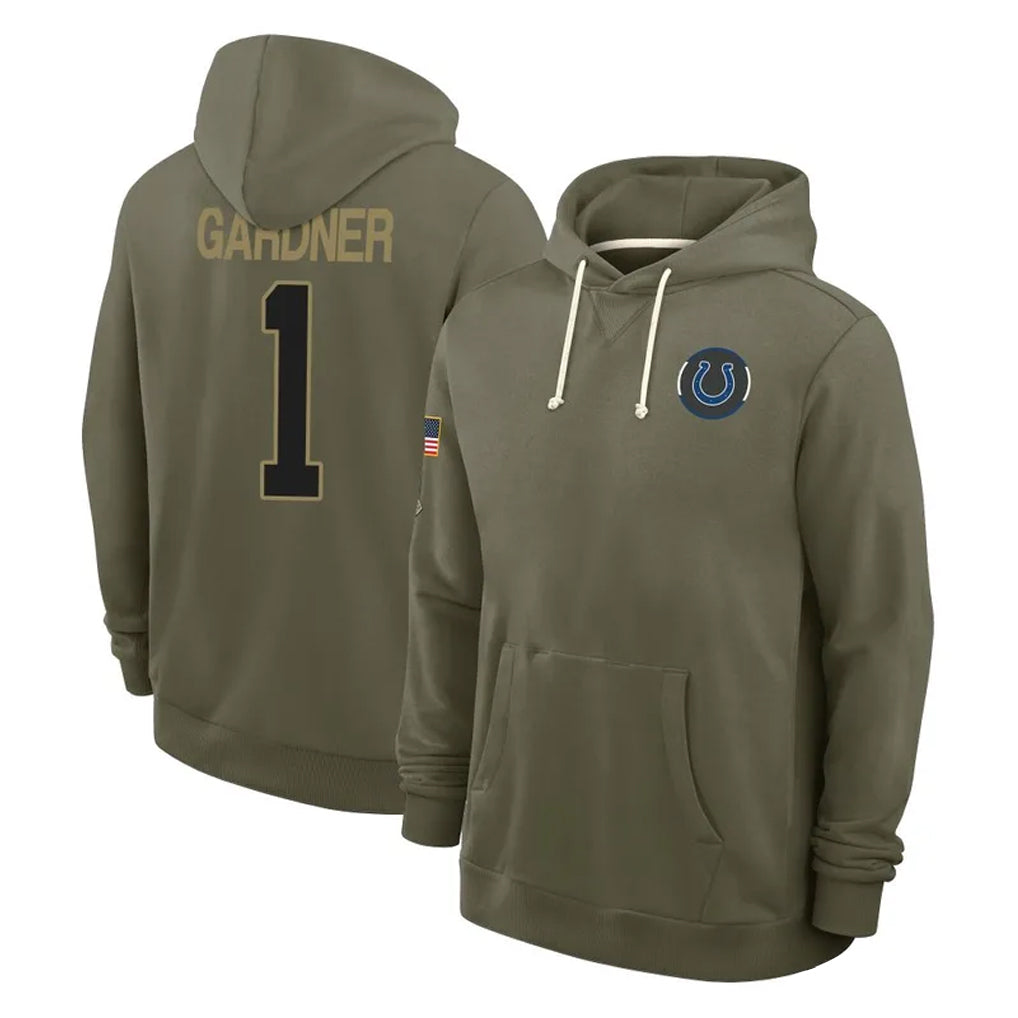 Blackjersey IN.Colts #1 Sauce Gardner Player Olive Salute to Service Pullover Hoodies Limited Stitched Jerseys