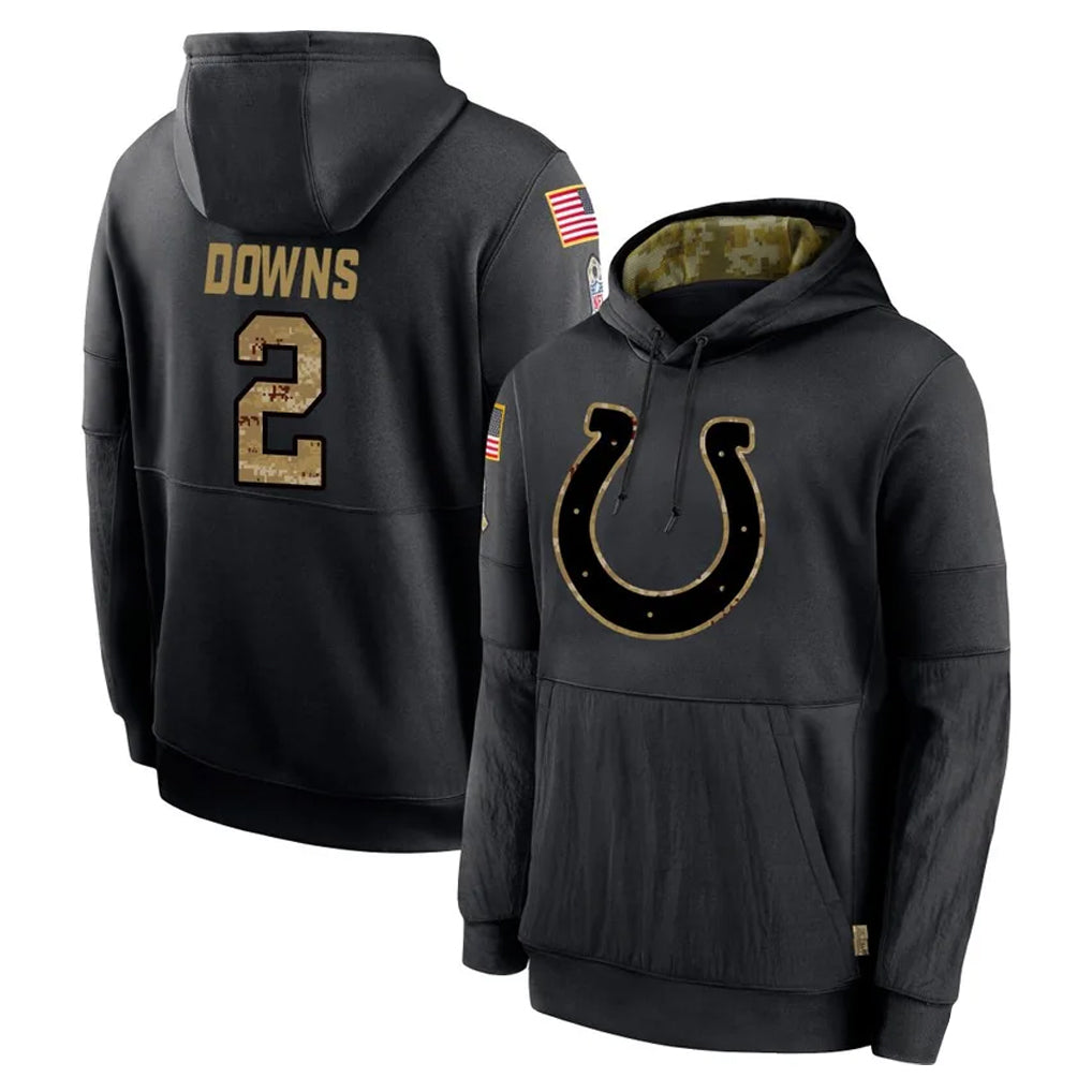 Blackjersey IN.Colts #2 Josh Downs Player Black Salute to Service Hoodies Limited Game Stitched Jerseys