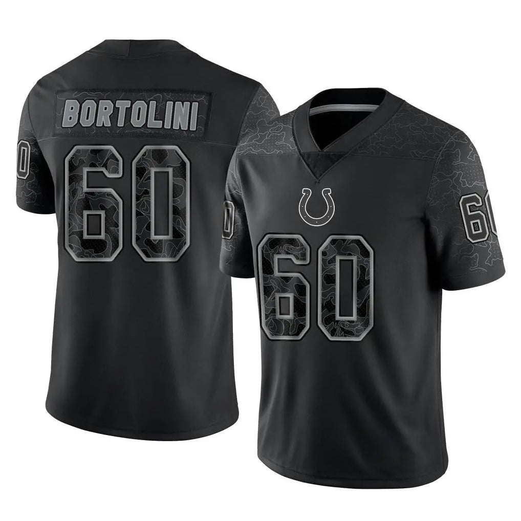 Blackjersey IN.Colts #60 Tanor Bortolini Player Black Reflective Limited Game Stitched Jerseys