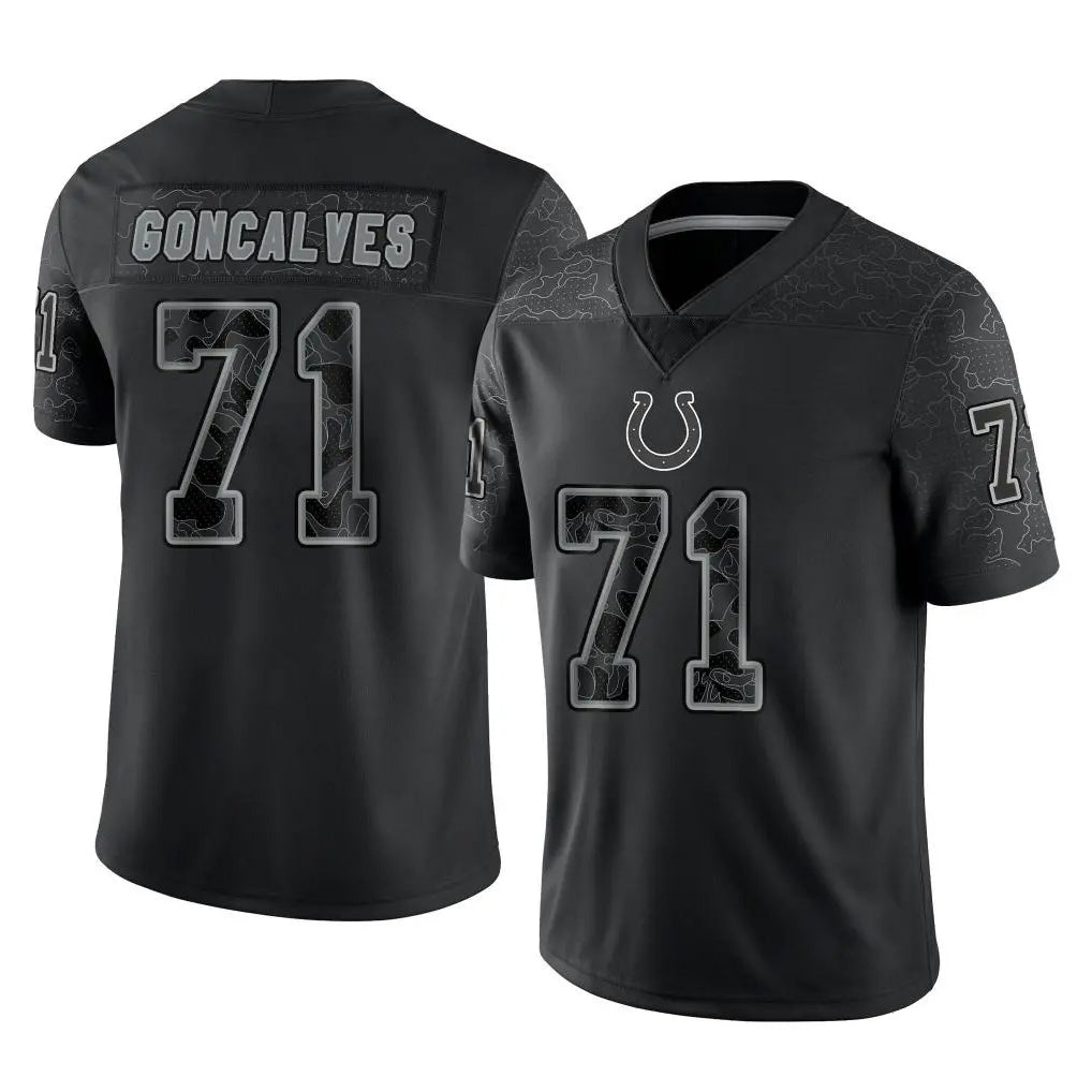 Blackjersey IN.Colts #71 Matt Goncalves Player Black Reflective Limited Game Stitched Jerseys