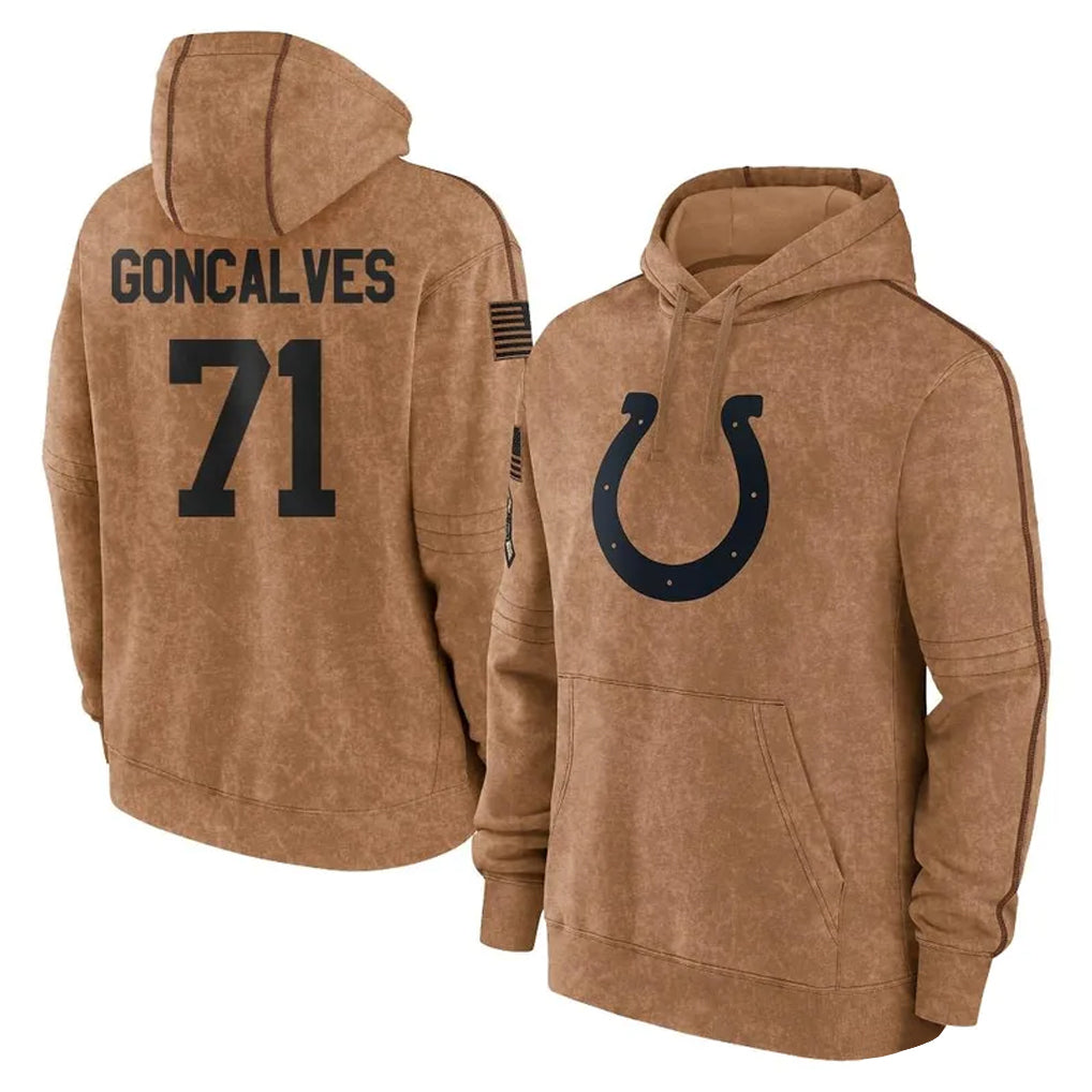 Blackjersey IN.Colts #71 Matt Goncalves Player Brown Salute to Service Hoodies Limited Game Stitched Jerseys