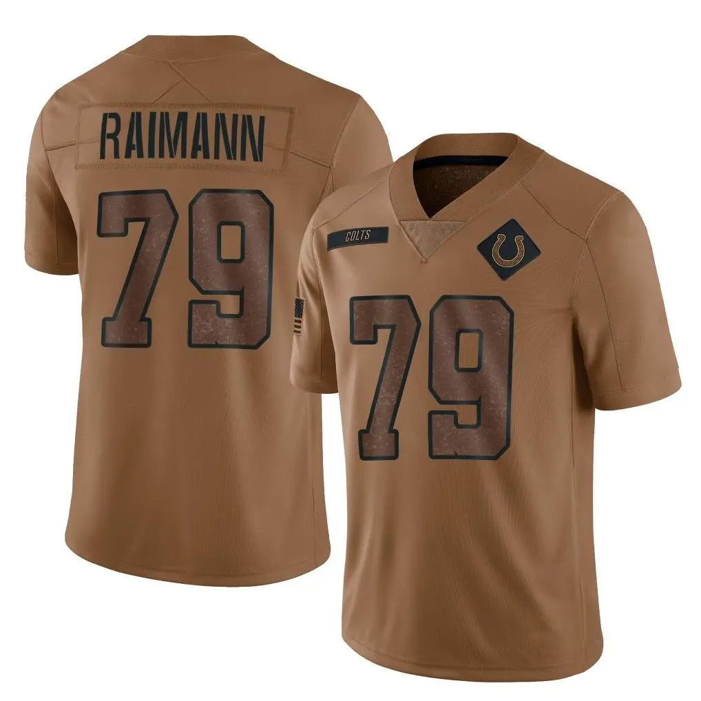 Blackjersey IN.Colts #79 Bernhard Raimann Player Brown Salute to Service Hoodies Limited Game Stitched Jerseys