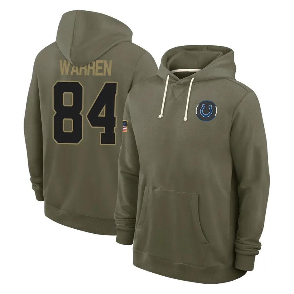 Blackjersey IN.Colts #84 Tyler Warren Player Olive Salute to Service Pullover Hoodies Limited Stitched Jerseys