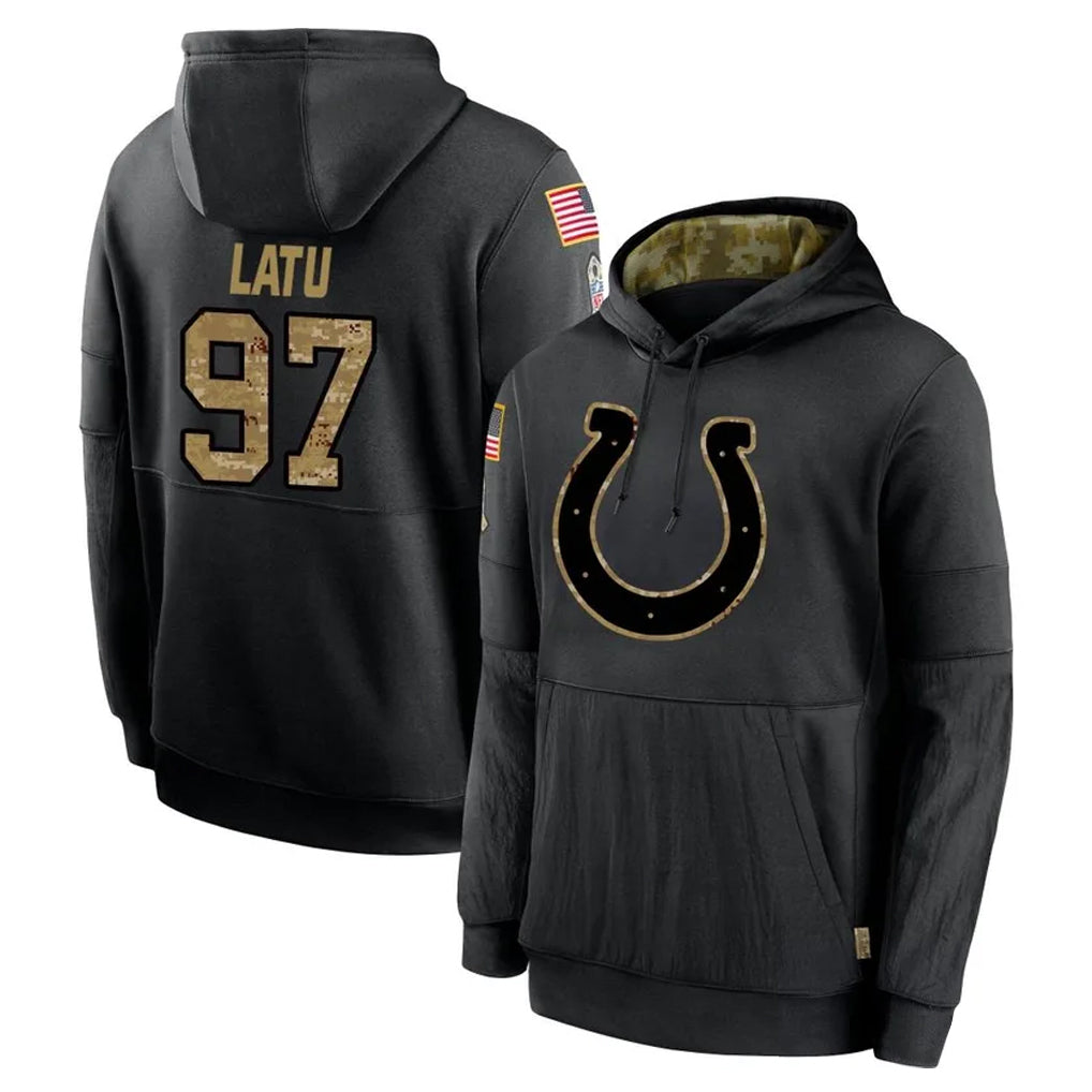 Blackjersey IN.Colts #97 Laiatu Latu Player Black Salute to Service Hoodies Limited Game Stitched Jerseys