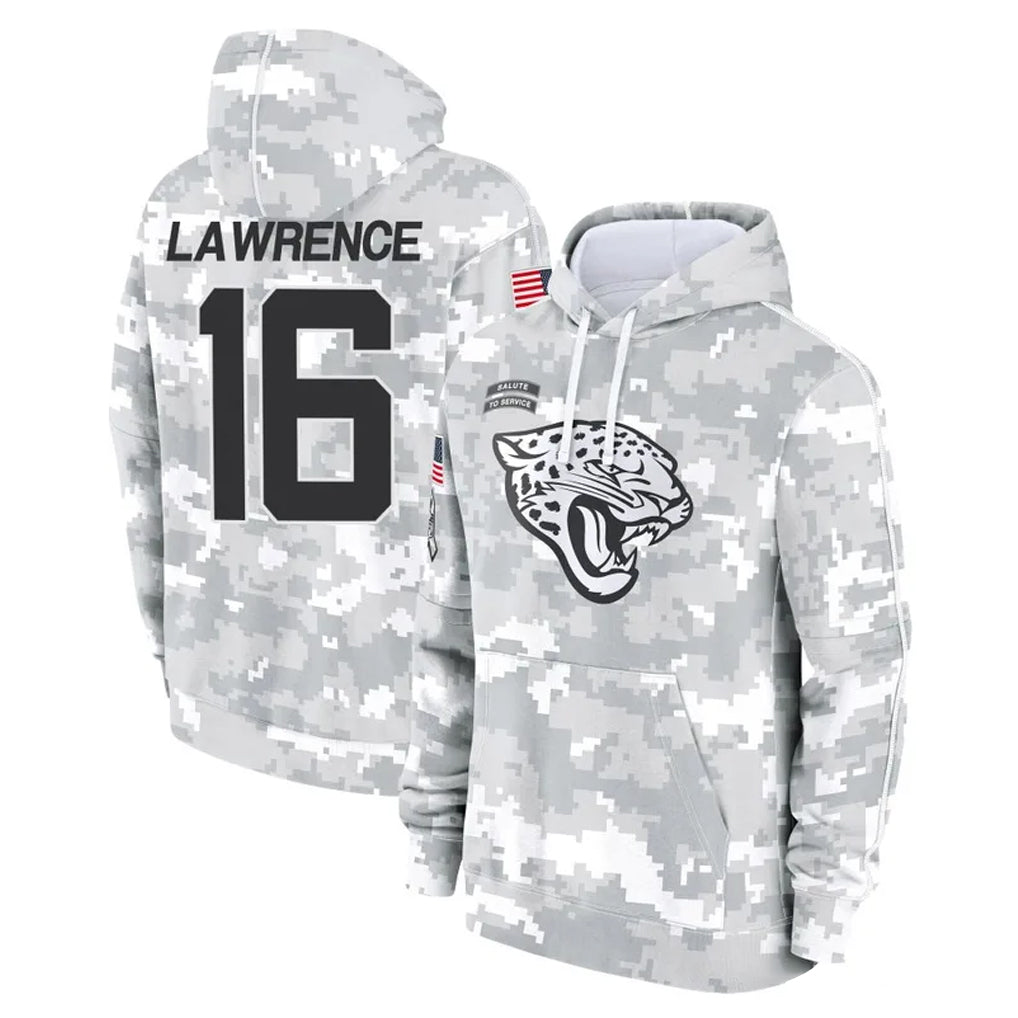 Blackjersey J.Jaguars #16 Trevor Lawrence Player Arctic Camo Salute to Service Hoodies Limited Game Stitched Jerseys