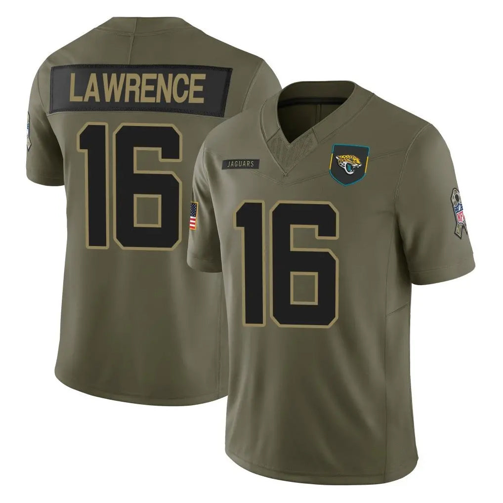 Blackjersey J.Jaguars #16 Trevor Lawrence Player Olive 2025 Salute To Service Limited Game Stitched Jerseys