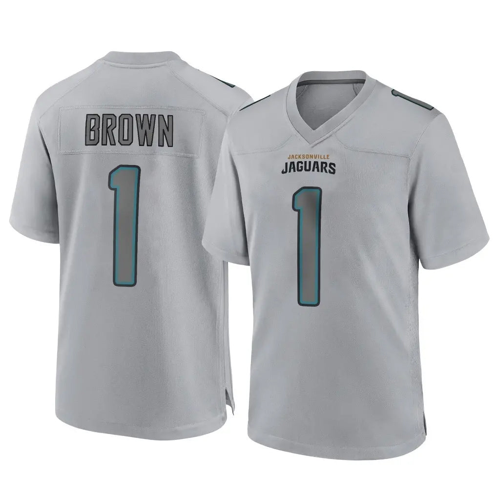 Blackjersey J.Jaguars #1 Montaric Brown Player Gray Atmosphere Fashion Home Game Stitched Jerseys