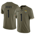 Blackjersey J.Jaguars #1 Montaric Brown Player Olive Salute To Service Limited Stitched Jerseys