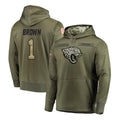 Blackjersey J.Jaguars #1 Montaric Brown Player Olive Salute to Service Pullover Hoodies Home Game Stitched Jerseys