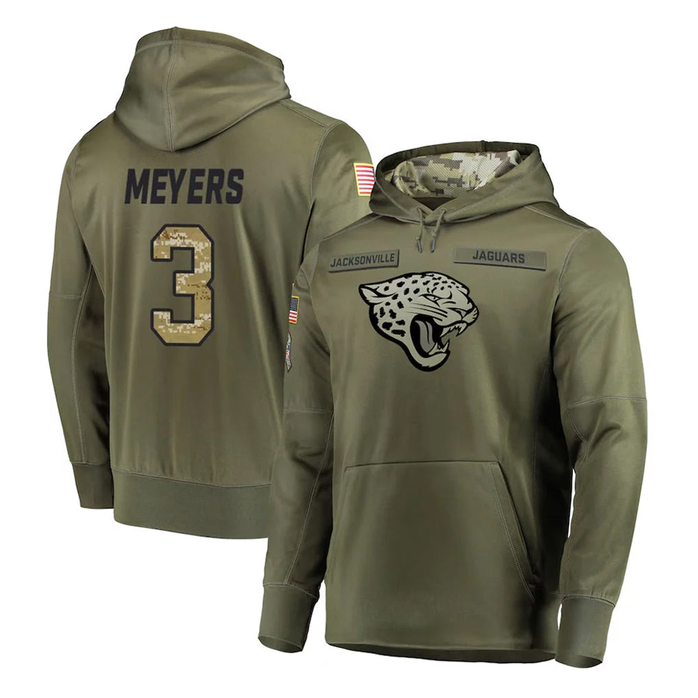 Blackjersey J.Jaguars #3 Jakobi Meyers Player Olive Salute to Service Pullover Hoodies Home Game Stitched Jerseys