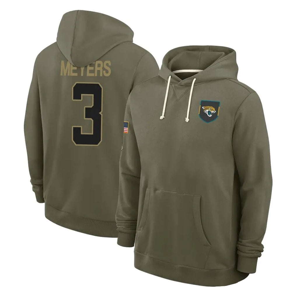 Blackjersey J.Jaguars #3 Jakobi Meyers Player Olive Salute to Service Pullover Hoodies Limited Stitched Jerseys