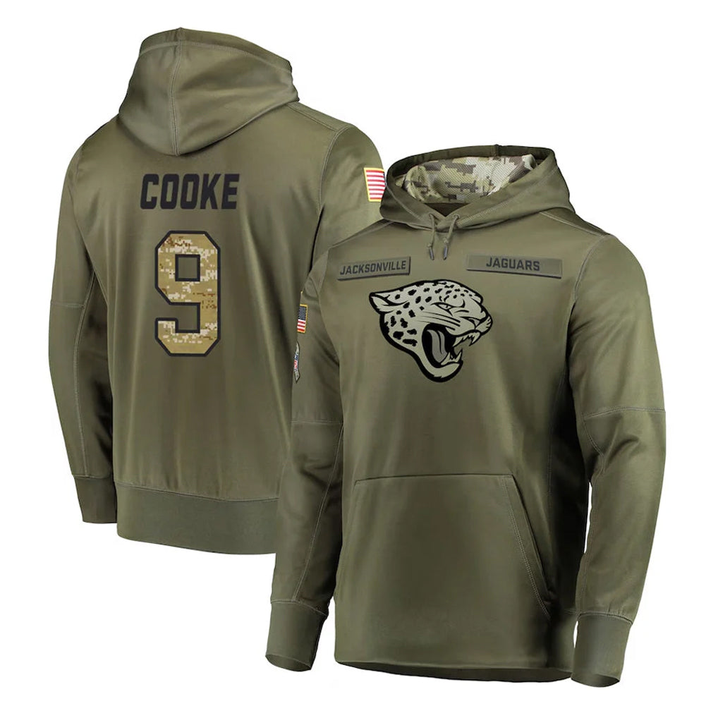 Blackjersey J.Jaguars #9 Logan Cooke Player Olive Salute to Service Pullover Hoodies Home Game Stitched Jerseys
